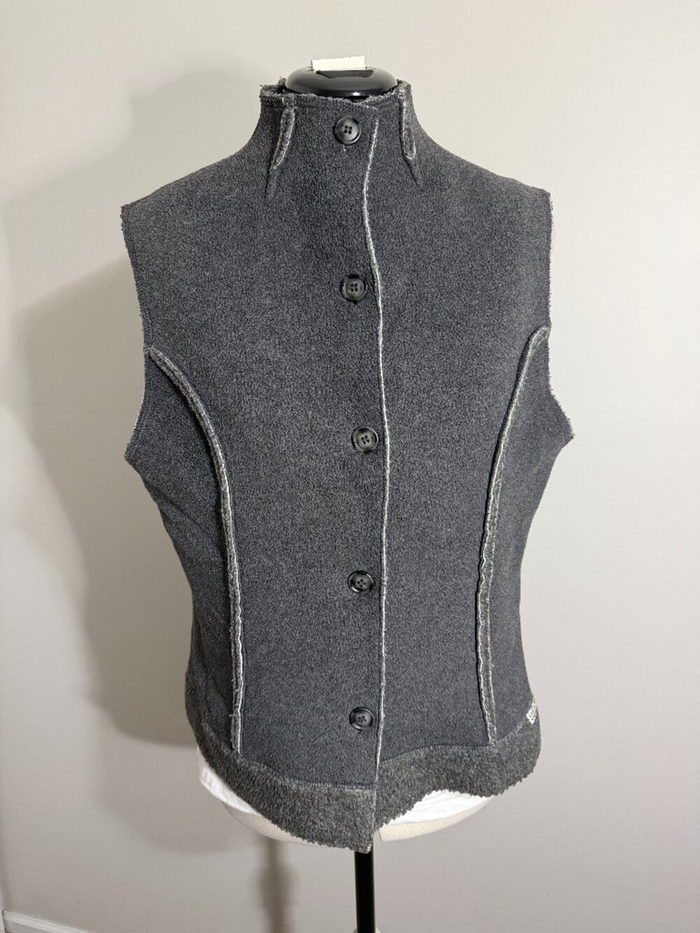 Earth Wares women`s gray boiled-wool vest size M